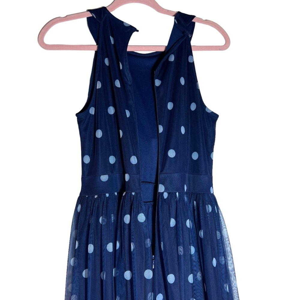 Candalite Navy Blue Polka dot Tulle Sleeveless Maxi Dress, Small - Picture 4 of 8